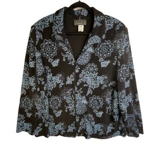 Alex Evenings Vintage Jacket‎ Size 3X Full Zip Black Blue Floral Glitter Luxury